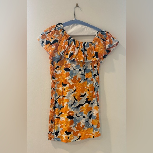 Orange multi color ruffle one shoulder sun dress - Picture 4 of 7